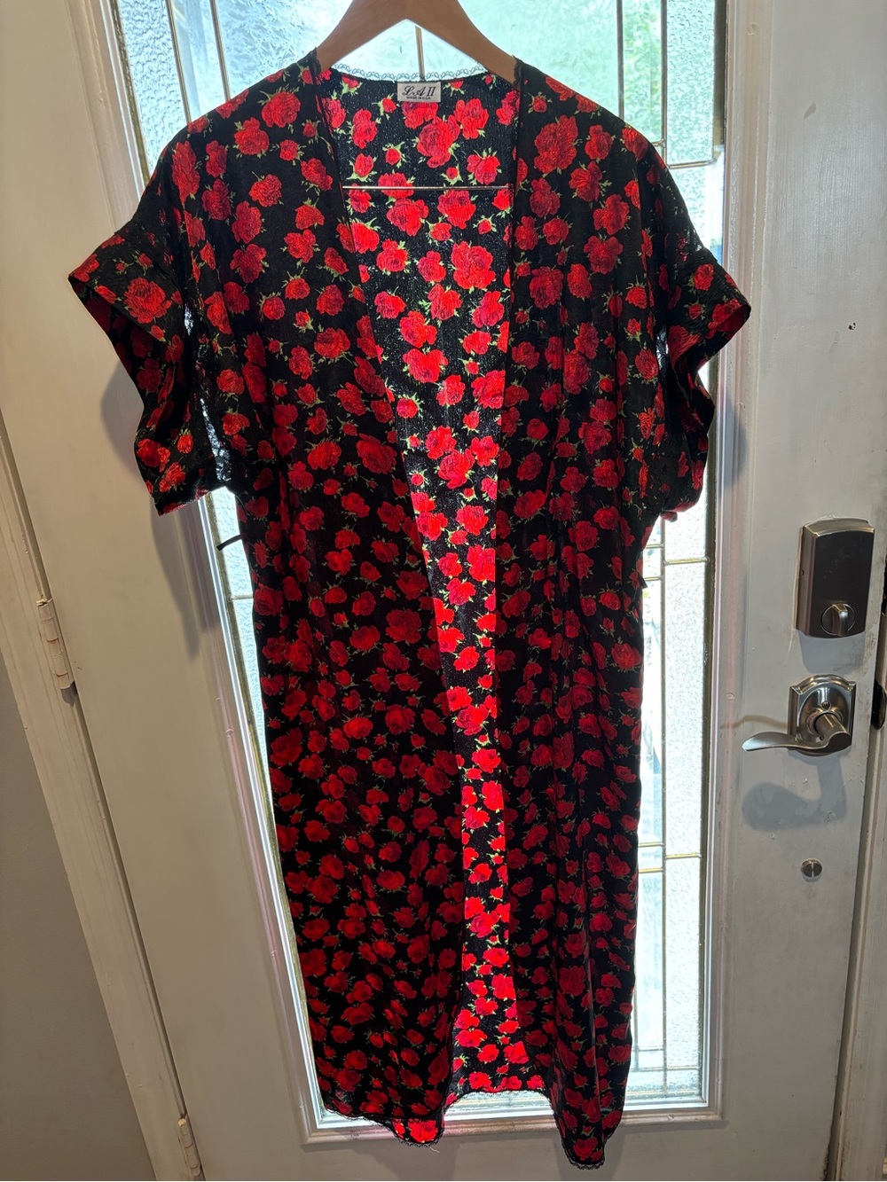 Black Robe with Red Rose Print